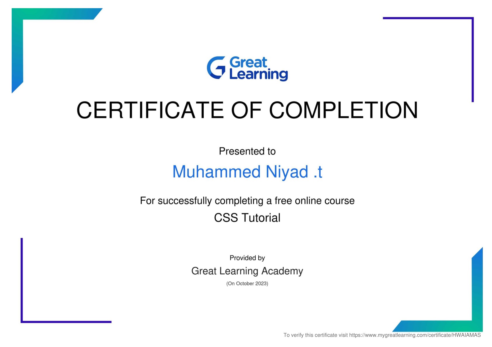 certificate of achievement